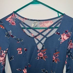 Adorable blue with flowers long sleeve dress size small